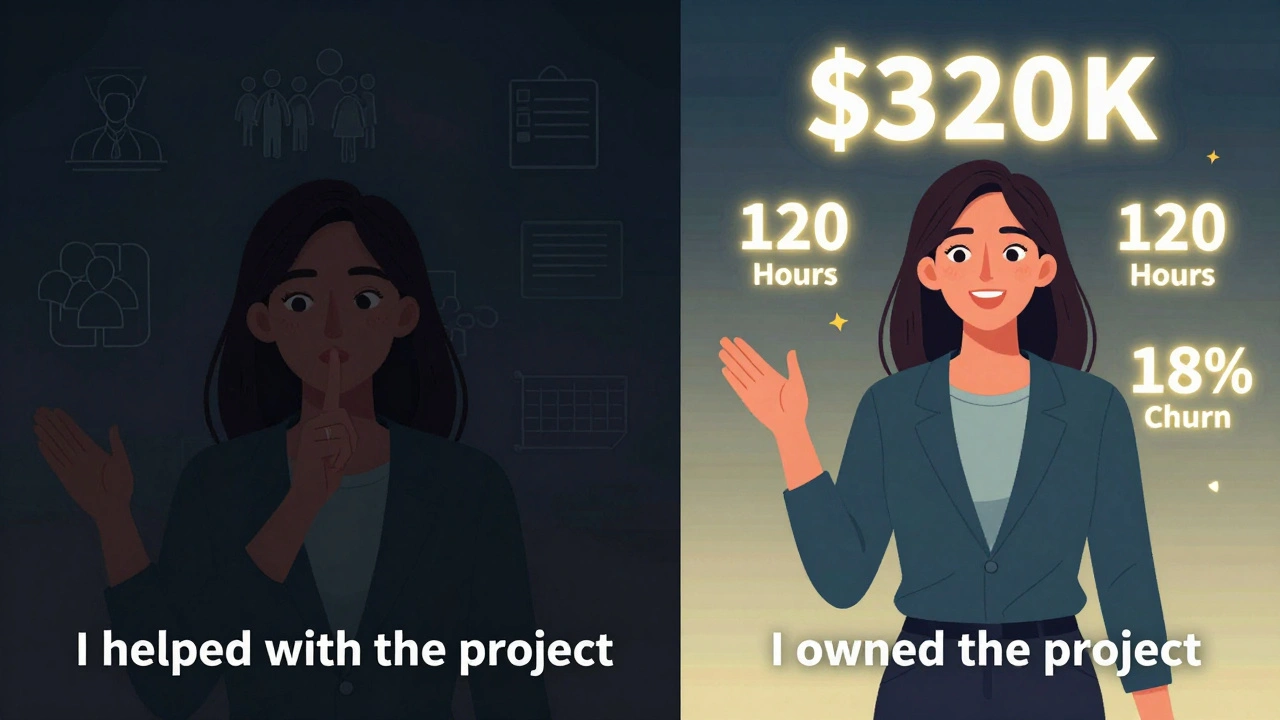 Split image: quiet helper vs. confident leader with glowing business metrics.