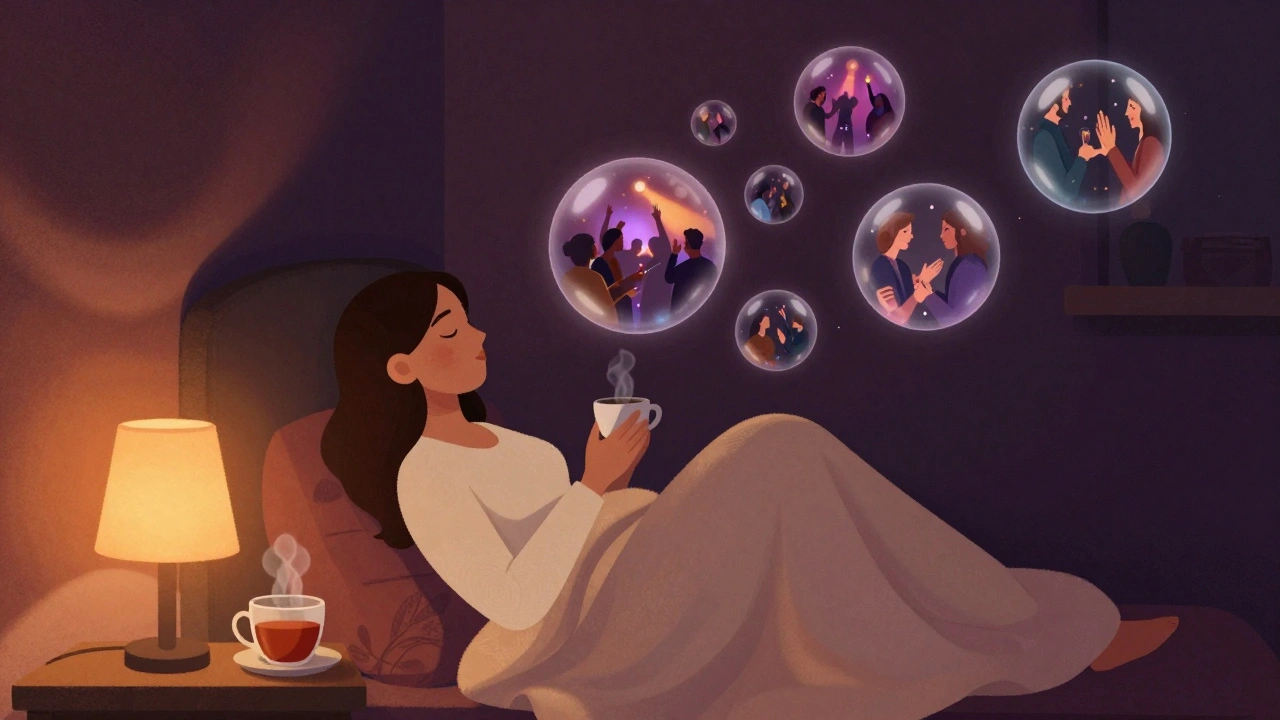 A woman relaxing in a cozy nook, peacefully disconnecting from social obligations.