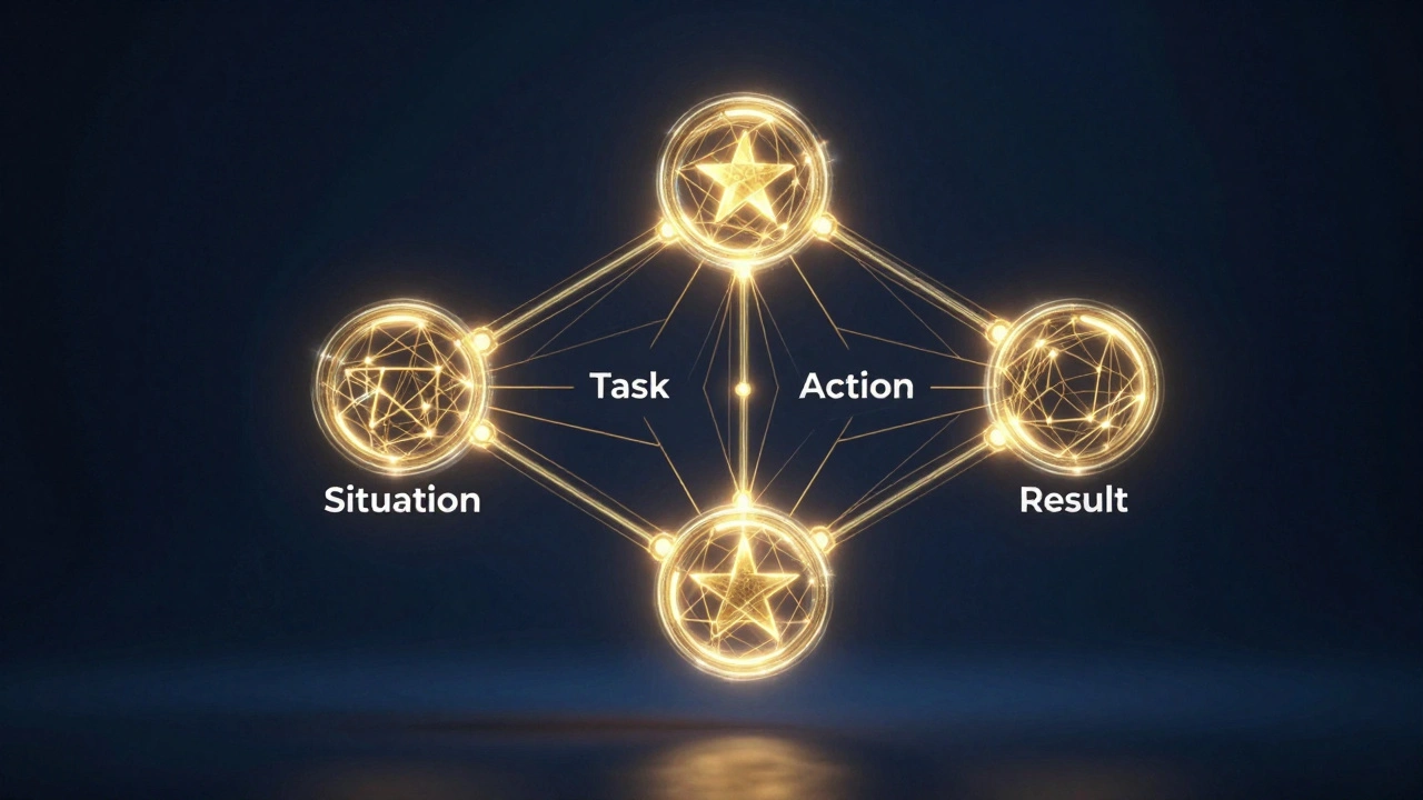 Abstract glowing diagram representing the STAR interview method structure