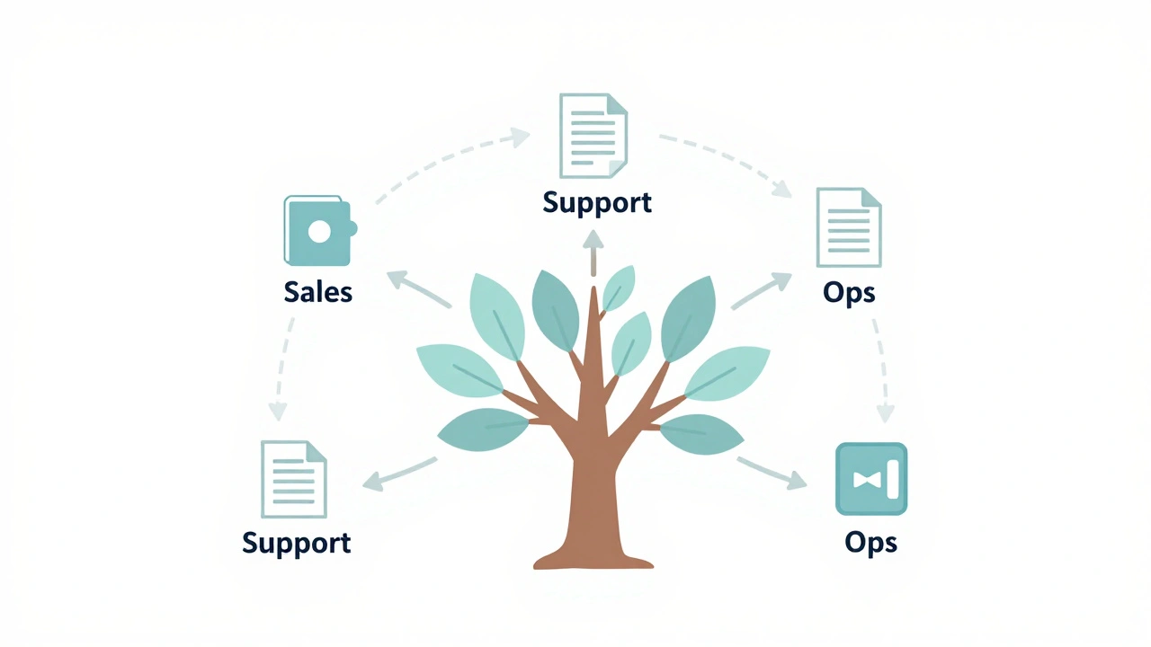 Illustration of a growing knowledge base tree with feedback loops for business processes