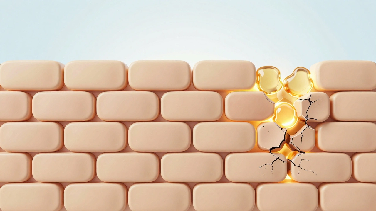 Illustration of skin barrier as brick wall with golden mortar