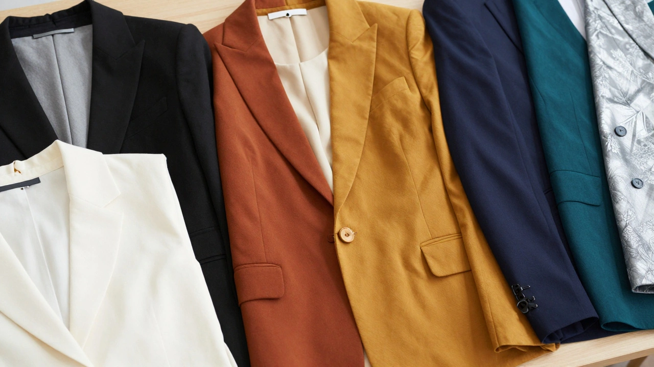 Three outfits grouped by neutral, warm, and cool colors