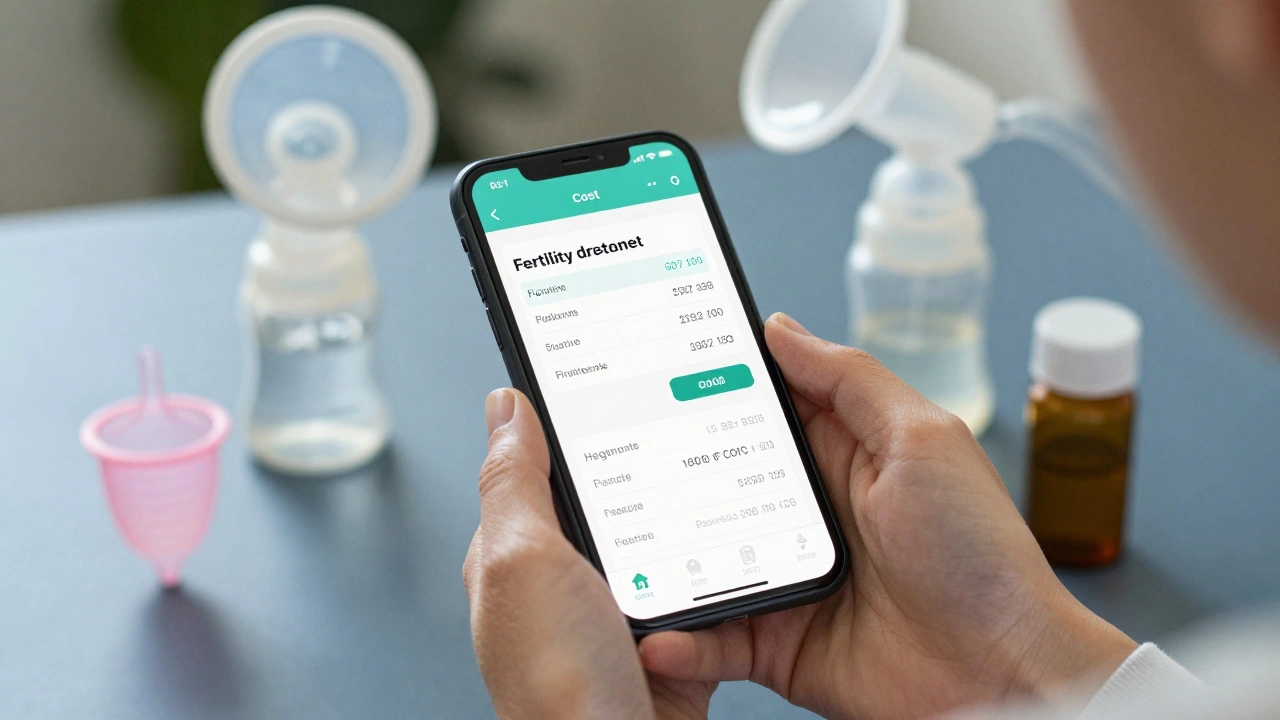 Woman reviewing high fertility treatment costs alongside health expense items.