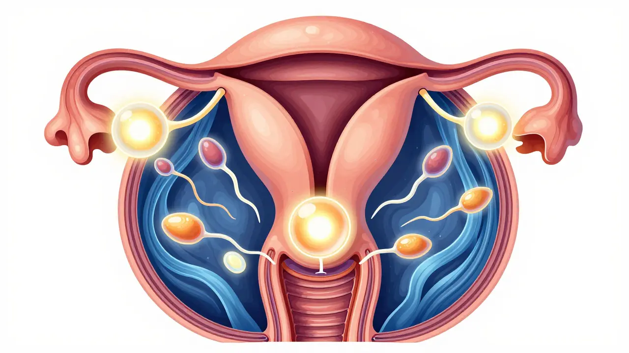Abstract artistic representation of reproductive anatomy and hormonal balance