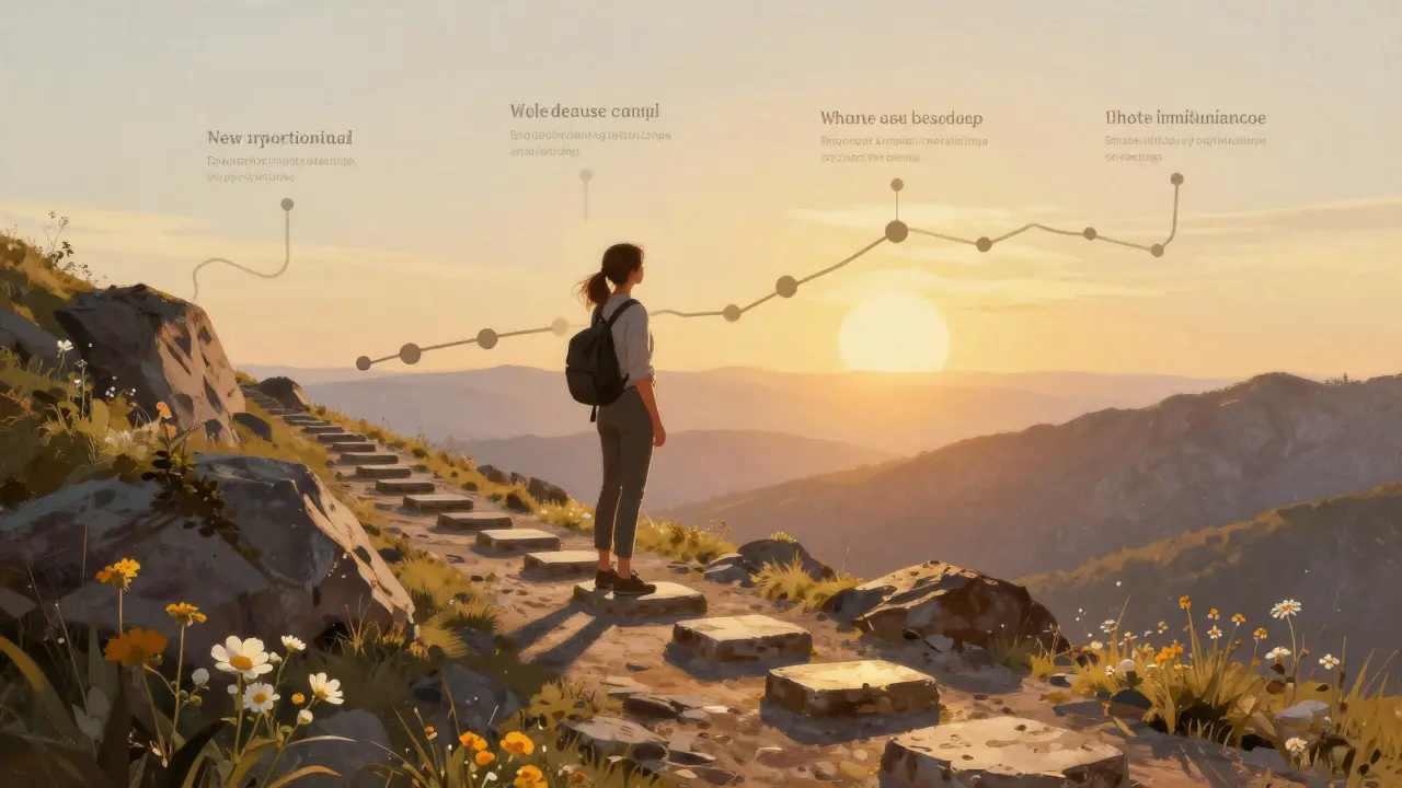 Artistic depiction of a founder standing on a mountain path, symbolizing post-launch growth and strategic planning.