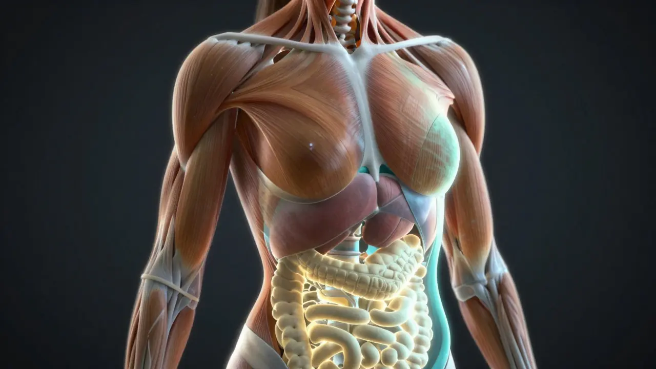 Artistic illustration of internal core muscles glowing to show bracing technique