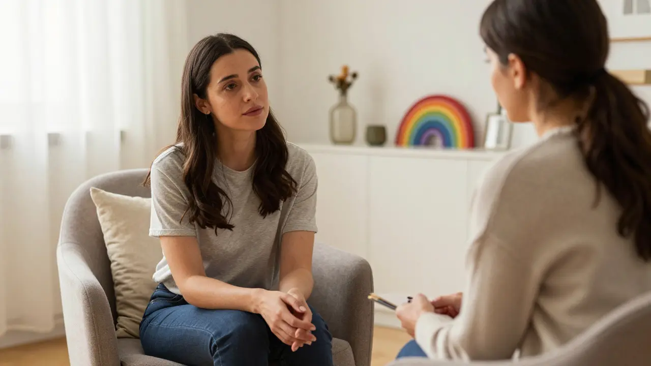 Client and therapist engaged in an attentive conversation