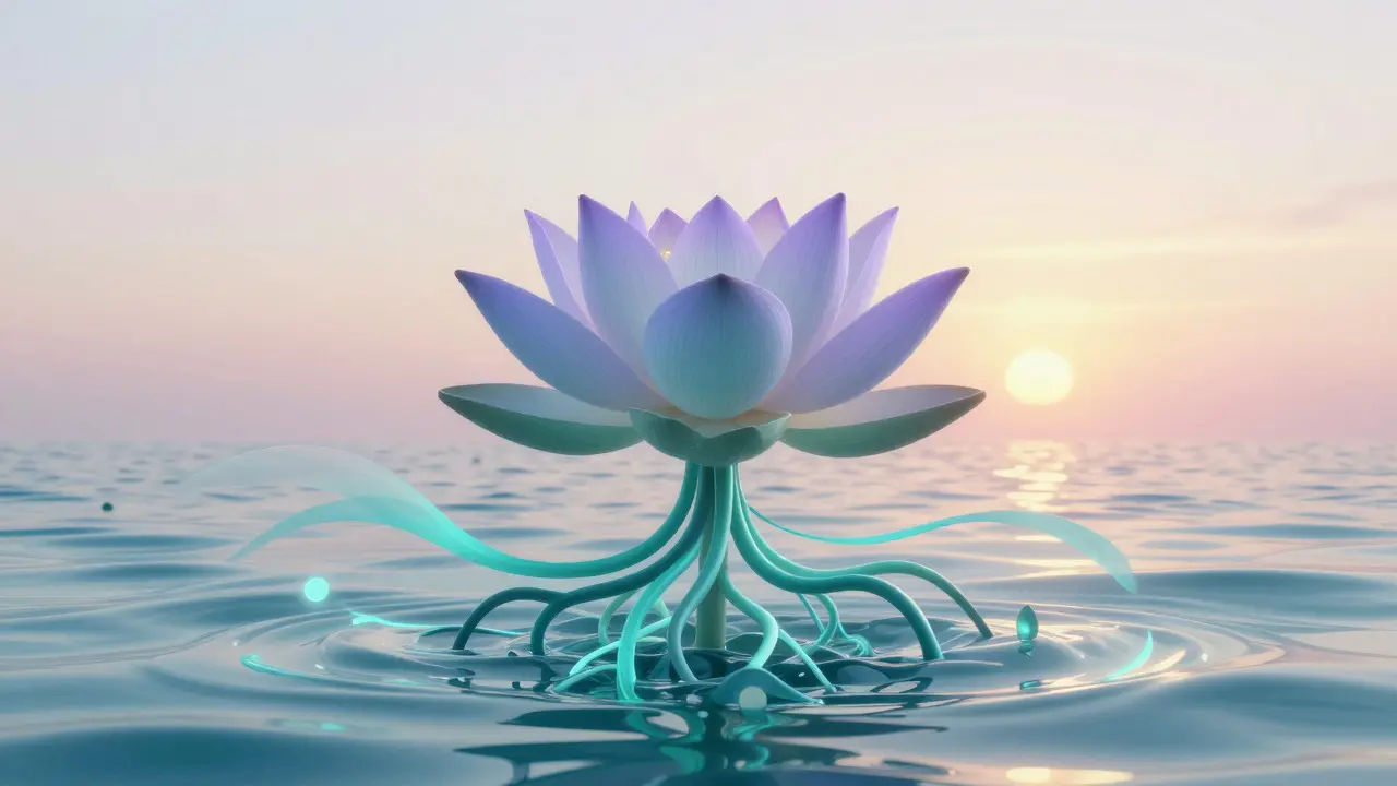 Conceptual art of a blooming lotus flower symbolizing healing, renewal, and restored comfort