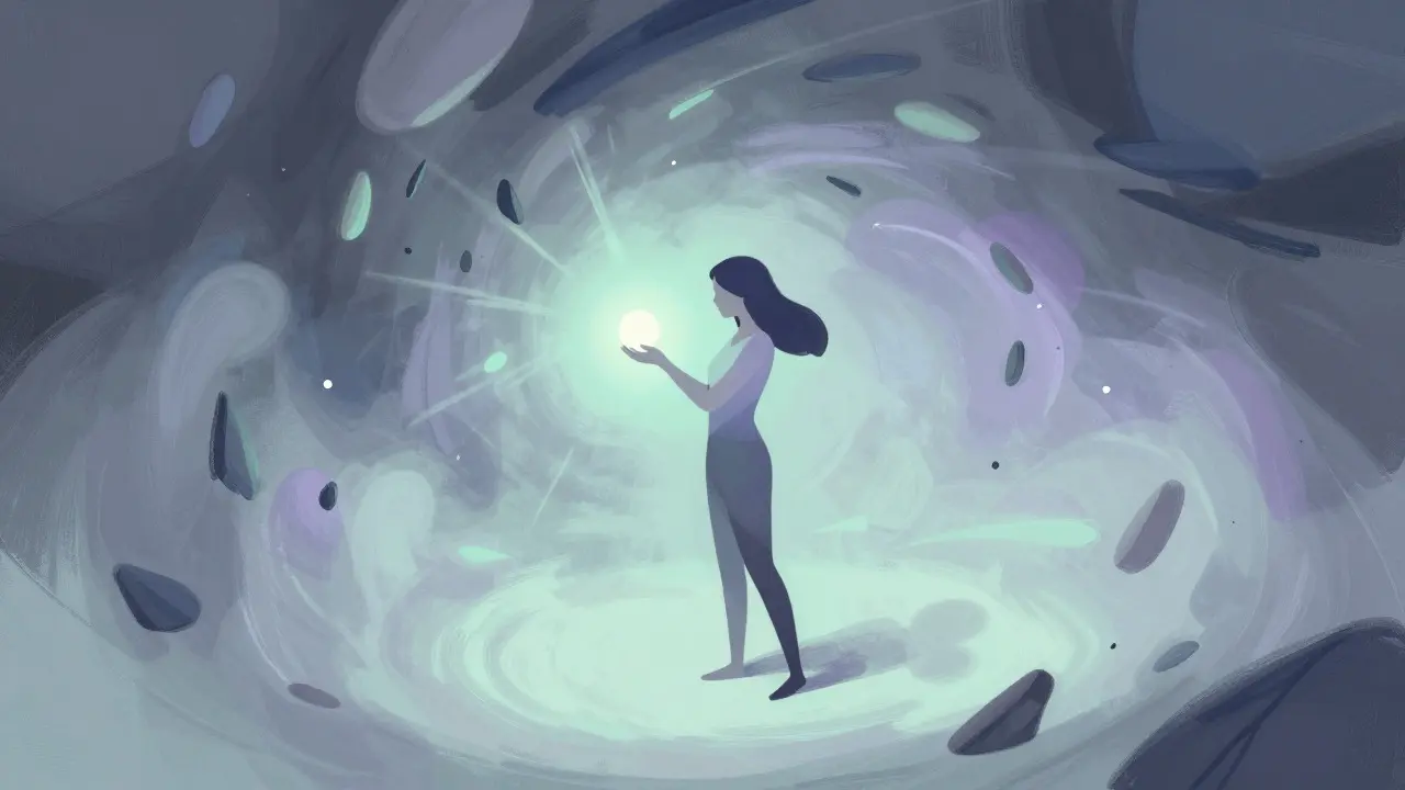 Illustration of a person finding calm amidst a storm of stress