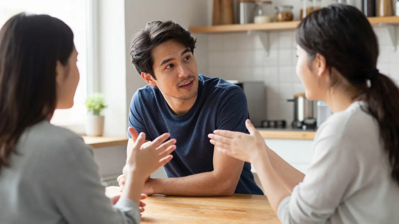 Man actively listening to woman speak, illustrating verbal affirmation and quality time