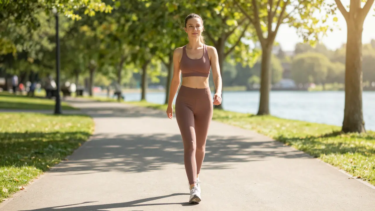 Woman exercising outdoors in a sunny park setting