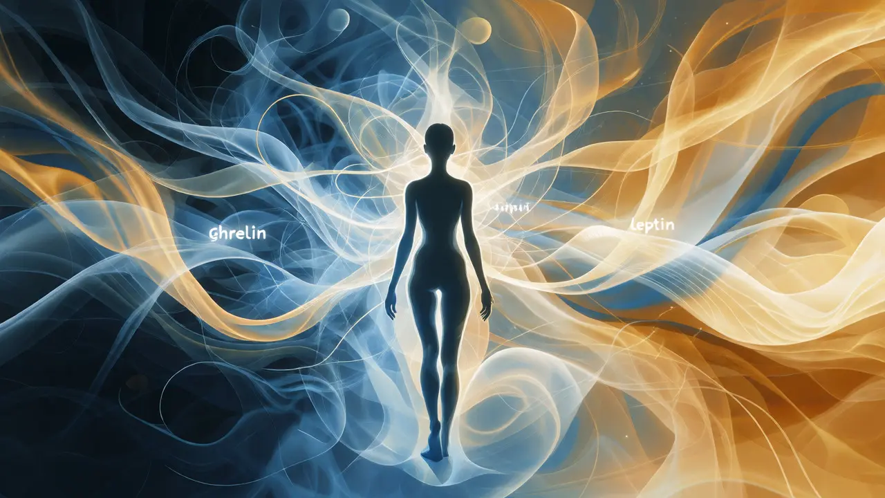 Abstract visualization of hormonal balance and intuitive eating