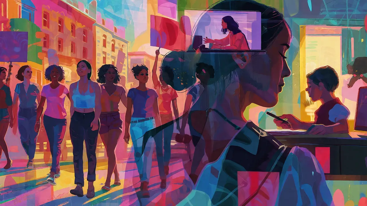 Artistic blend of women activists and domestic life scenes