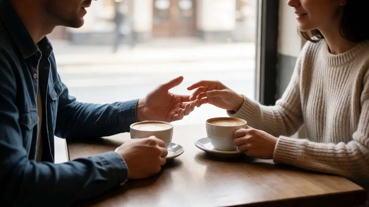Couple negotiating relationship goals during a serious coffee date