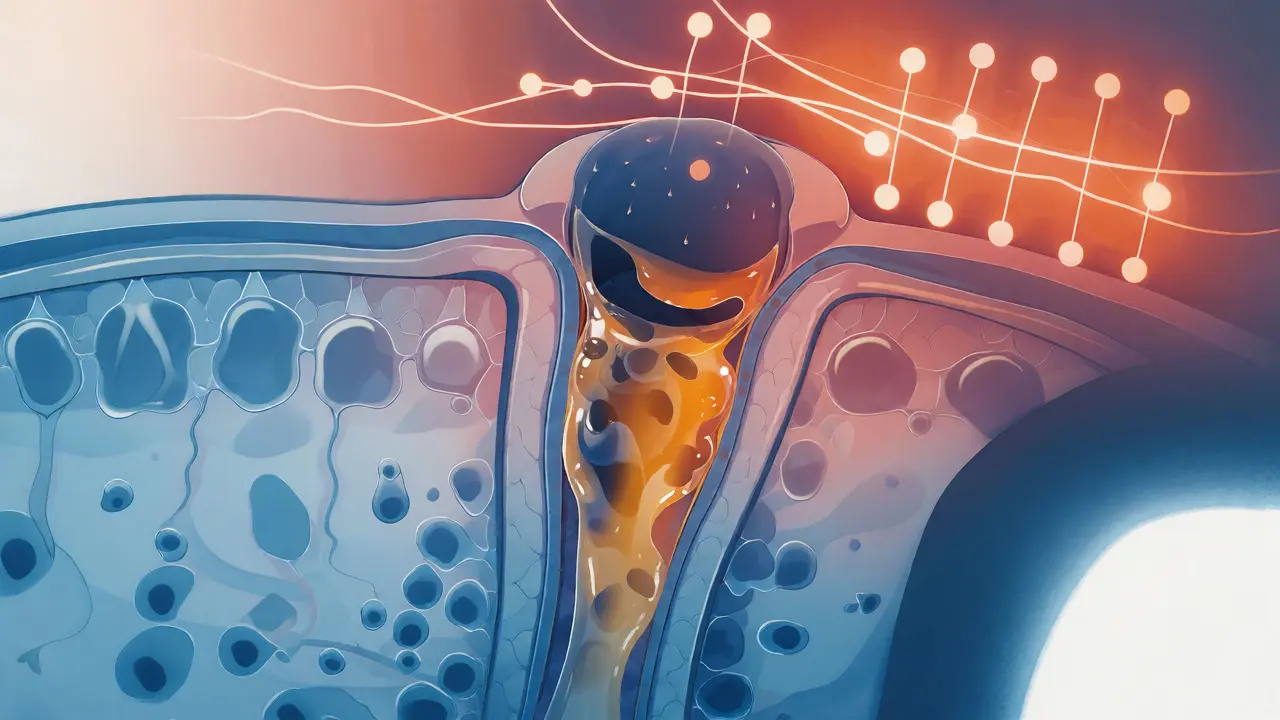 Cross-section illustration of skin showing trapped sebum and androgen activity