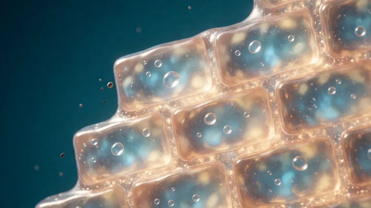 Macro visualization of the skin barrier acting as a protective brick wall against irritants.